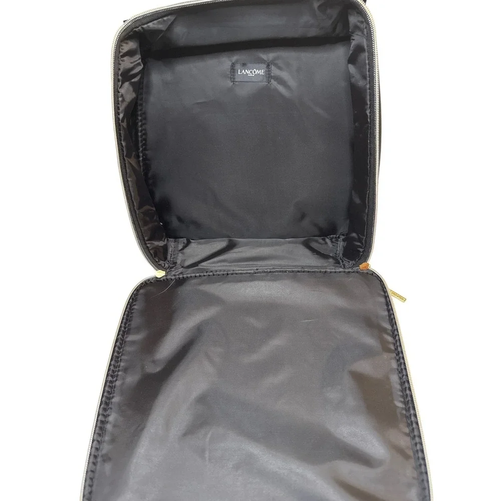 Lancome Paris Black Patent Leather Vanity Makeup Cosmetic Travel Bag Organizer‎